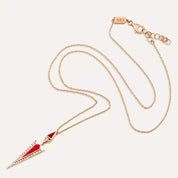 Corvus Pırlanta Taşlı ve Kırmızı Mineli Rose Altın Kolye