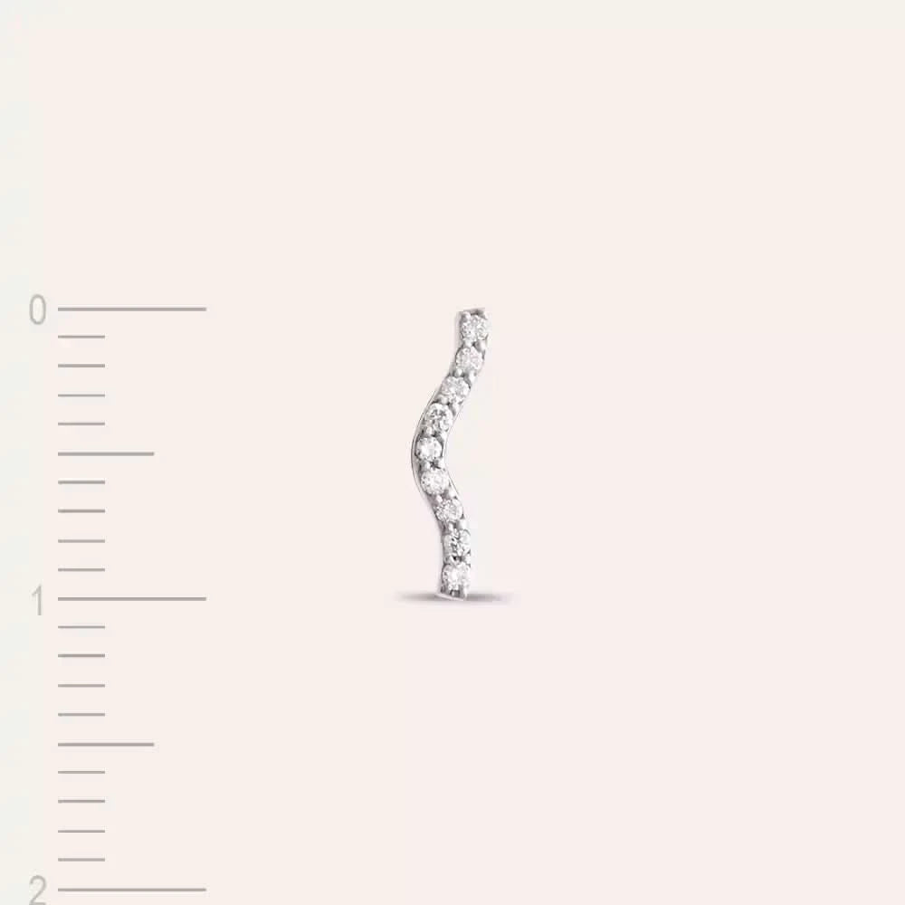 Crimp Pırlanta Taşlı Beyaz Altın Tek Küpe