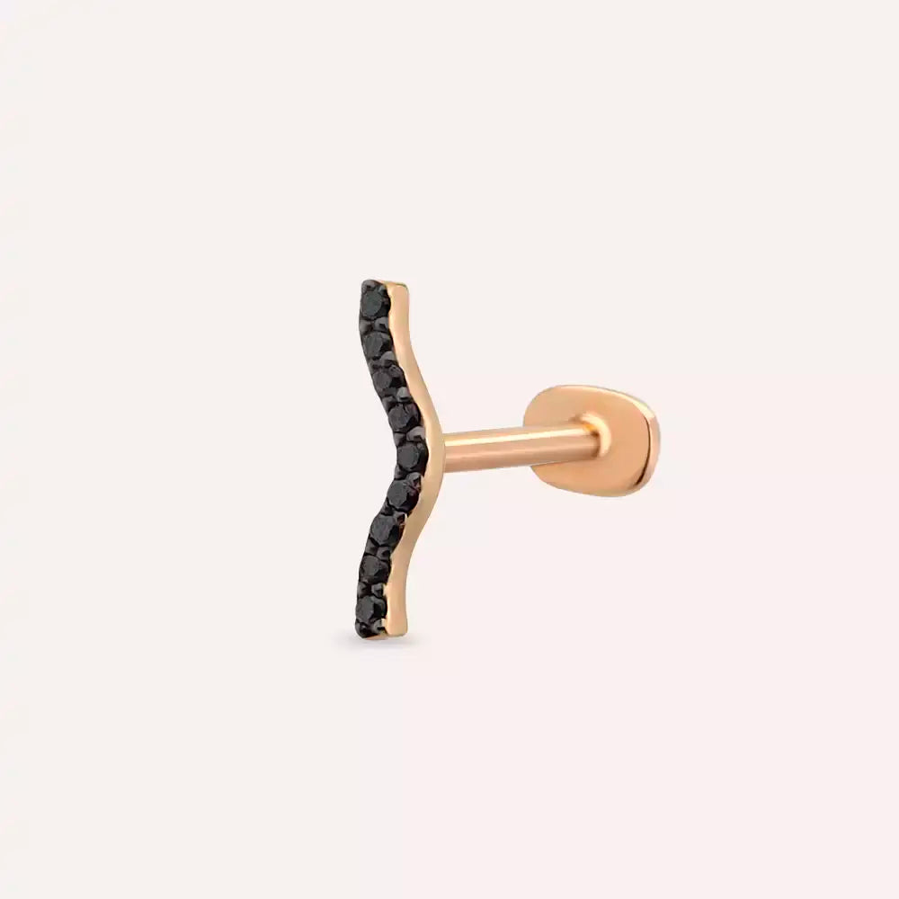 Crimp Siyah Pırlanta Taşlı Rose Altın Piercing