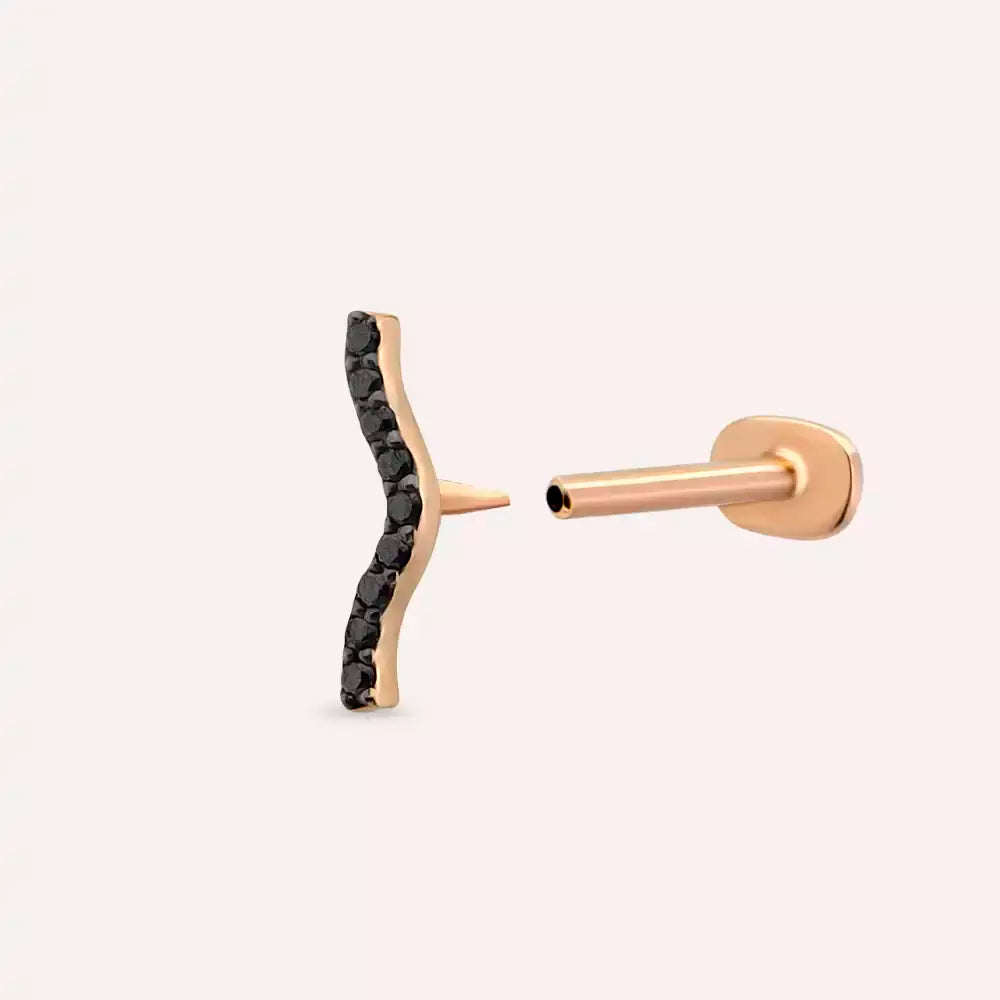 Noir Siyah Pırlanta Taşlı Rose Altın Piercing