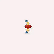 Crown Multicolor Safir Taşlı Beyaz Altın Tek Küpe