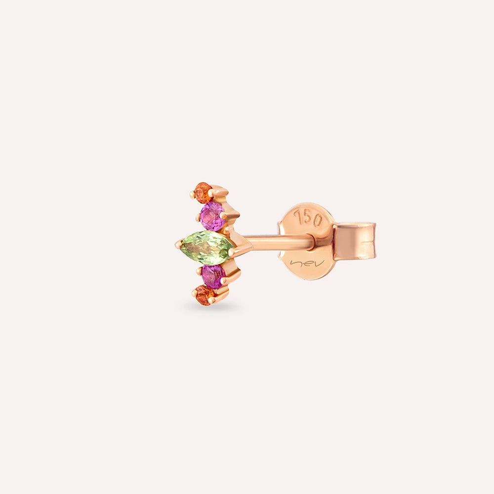 Crown Multicolor Safir Taşlı Rose Altın Tek Küpe