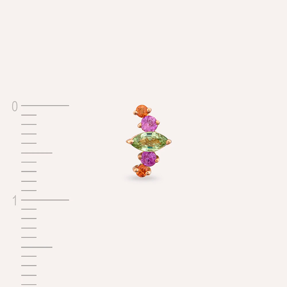 Crown Multicolor Safir Taşlı Rose Altın Tek Küpe
