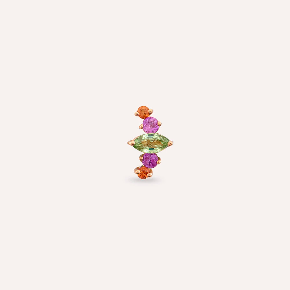Crown Multicolor Safir Taşlı Rose Altın Tek Küpe