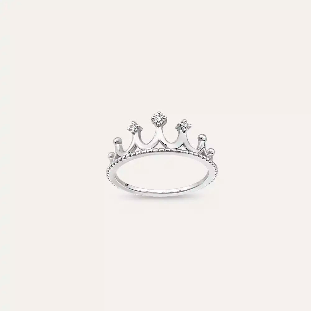 Crown Pırlanta Taşlı Beyaz Altın Yüzük