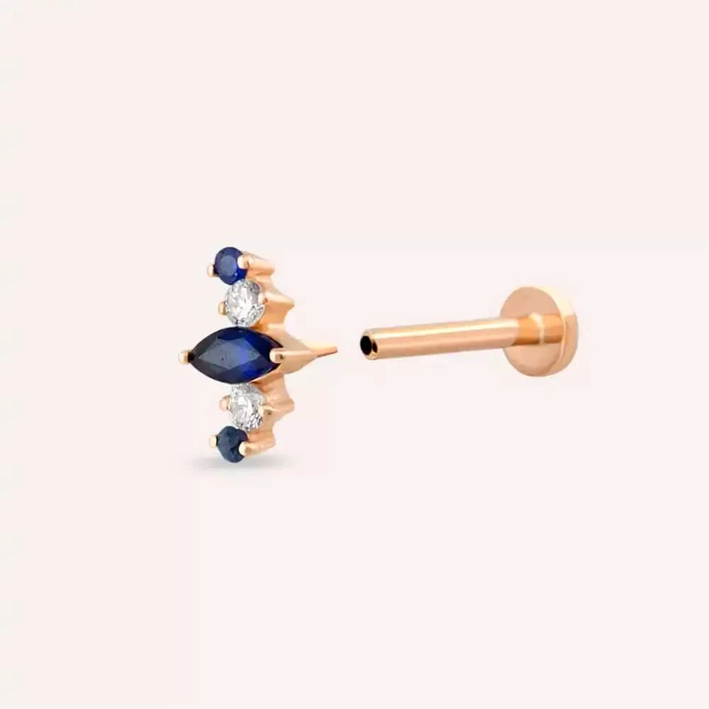 Crown Safir ve Pırlanta Taşlı Rose Altın Piercing