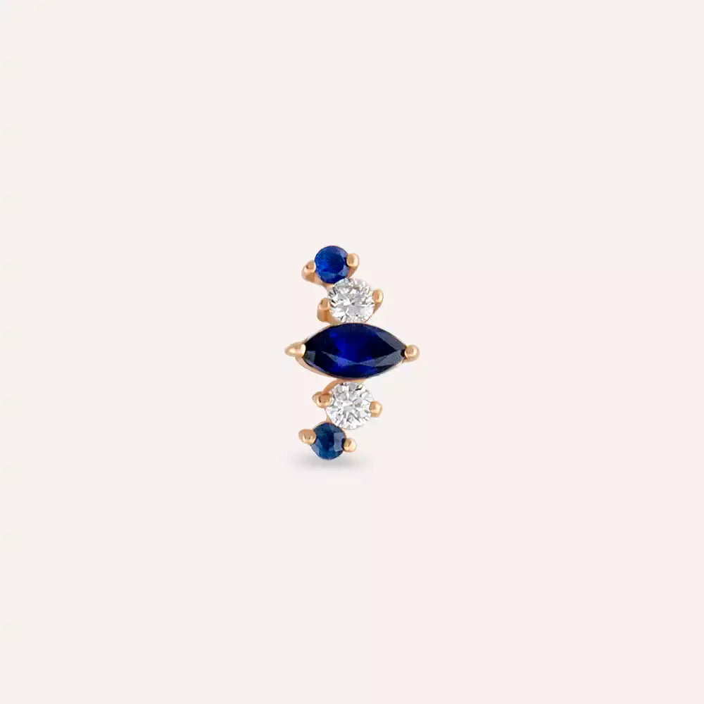 Crown Safir ve Pırlanta Taşlı Rose Altın Piercing