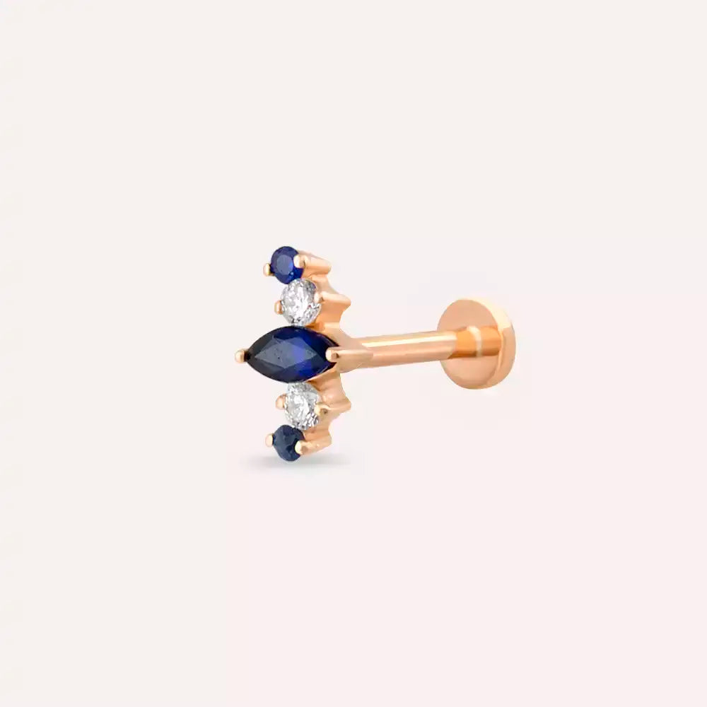 Nora Safir ve Pırlanta Taşlı Rose Altın Piercing