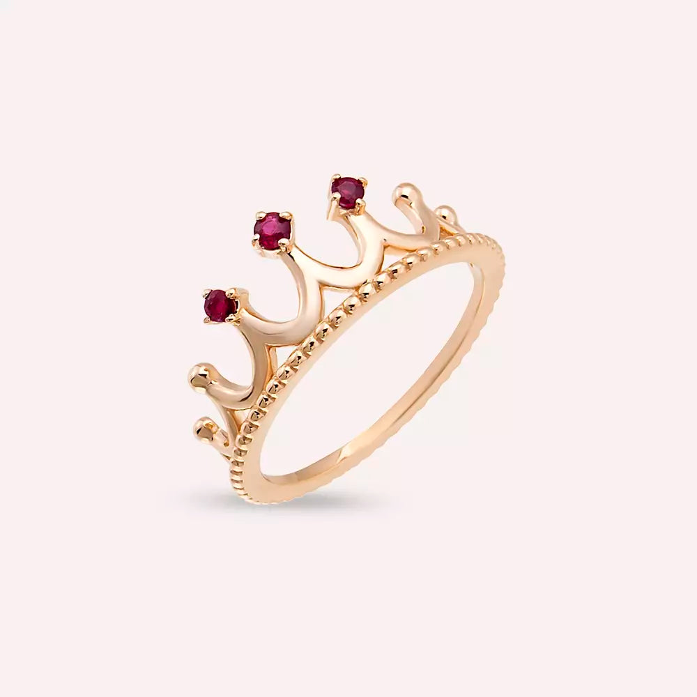 Crown Yakut Taşlı Rose Altın Yüzük