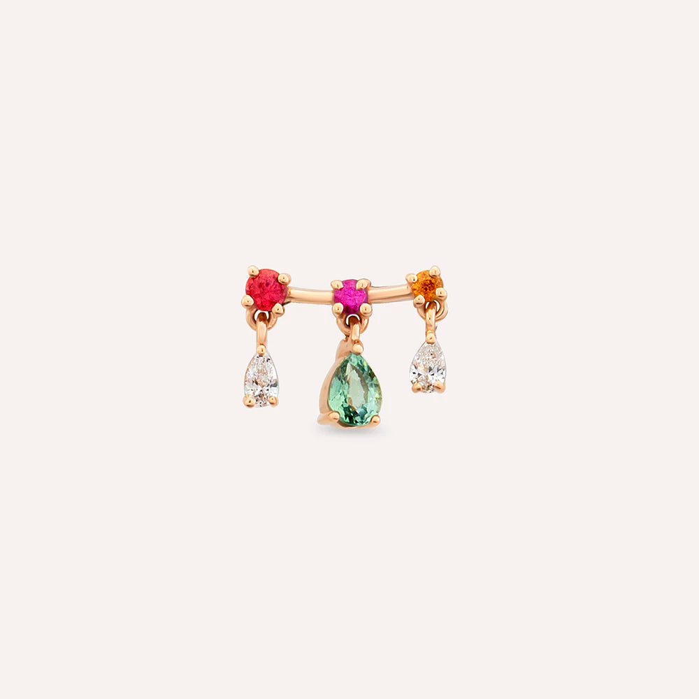 Cybill 0.35 CT Pırlanta ve Multicolor Safir Taşlı Rose Altın Tek Küpe
