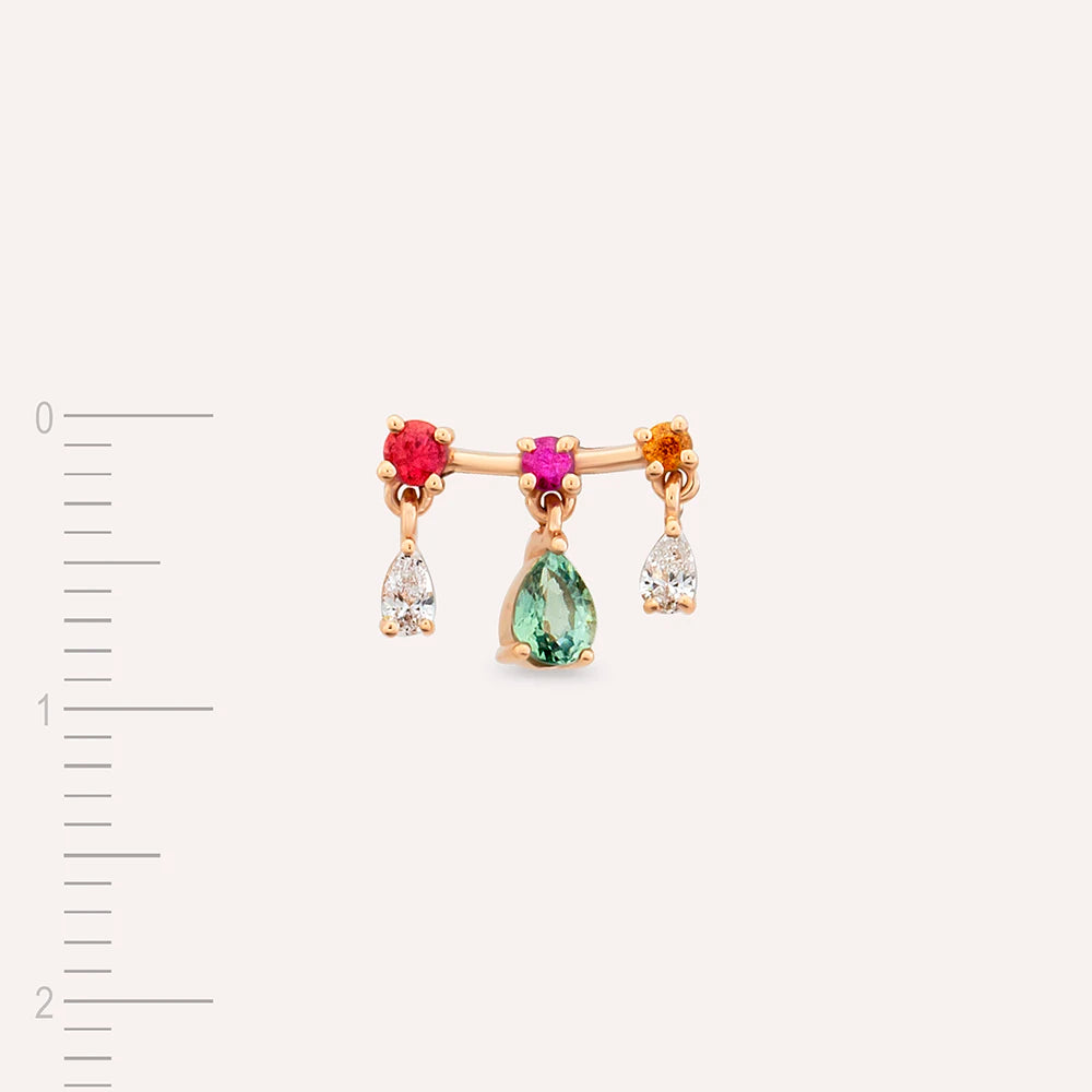 Cybill 0.35 CT Pırlanta ve Multicolor Safir Taşlı Rose Altın Tek Küpe
