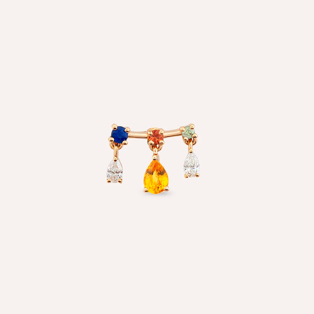 Cybill 0.39 CT Pırlanta ve Multicolor Safir Taşlı Rose Altın Tek Küpe