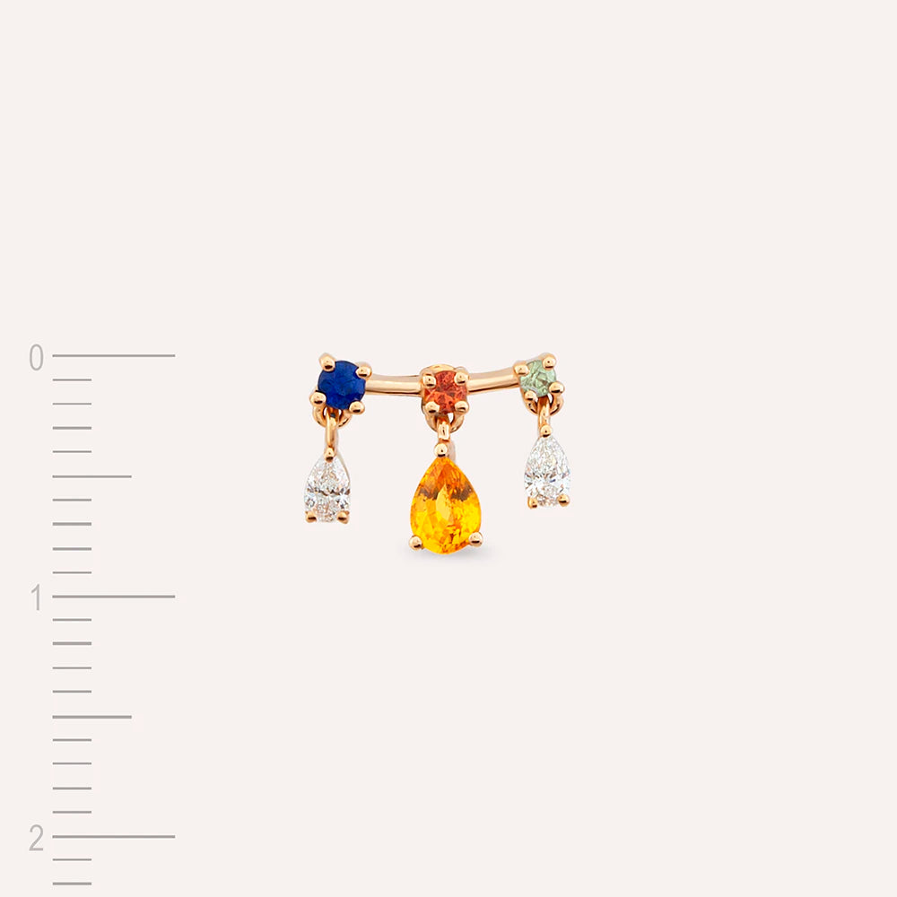 Cybill 0.39 CT Pırlanta ve Multicolor Safir Taşlı Rose Altın Tek Küpe