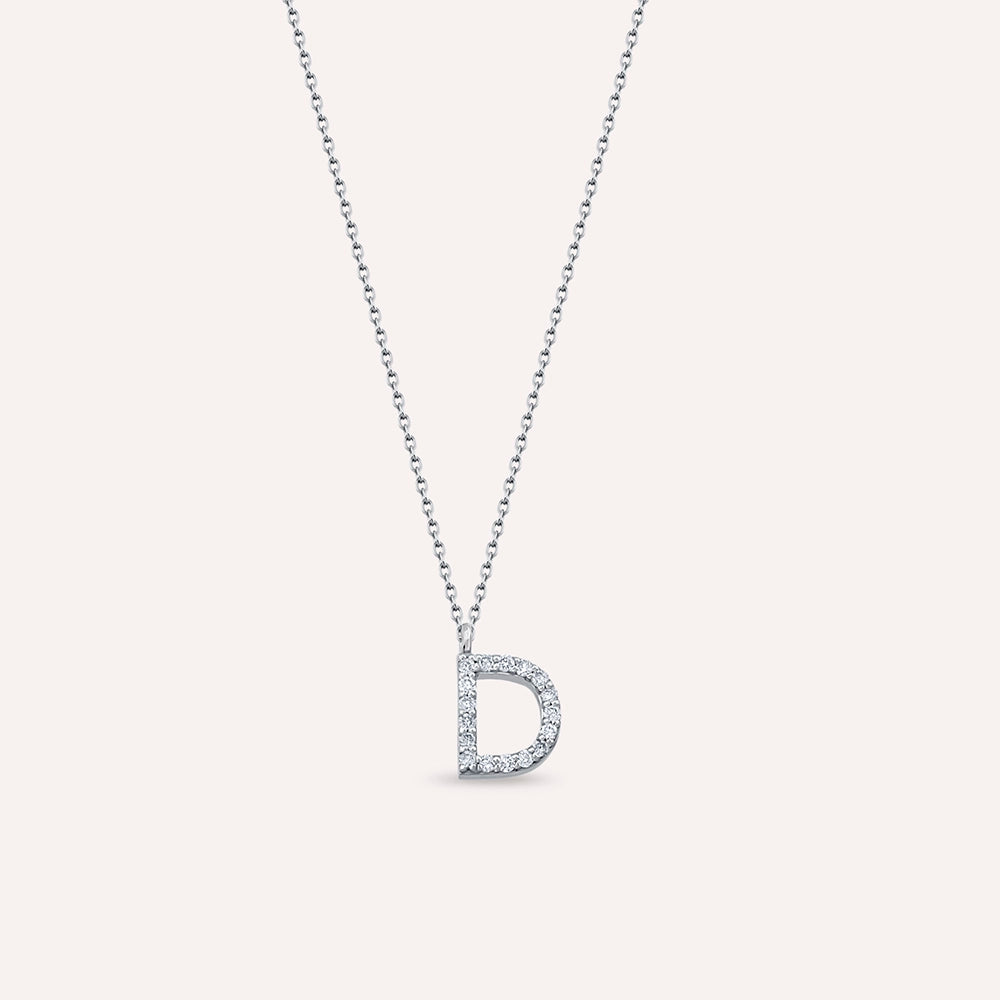 D Harf 0.11 CT Pırlanta Taşlı Beyaz Altın Kolye