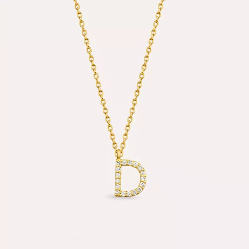 D Harf 0.09 CT Pırlanta Taşlı Sarı Altın Kolye