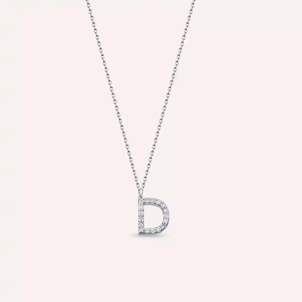 D Harf 0.09 CT Pırlanta Taşlı Beyaz Altın Kolye