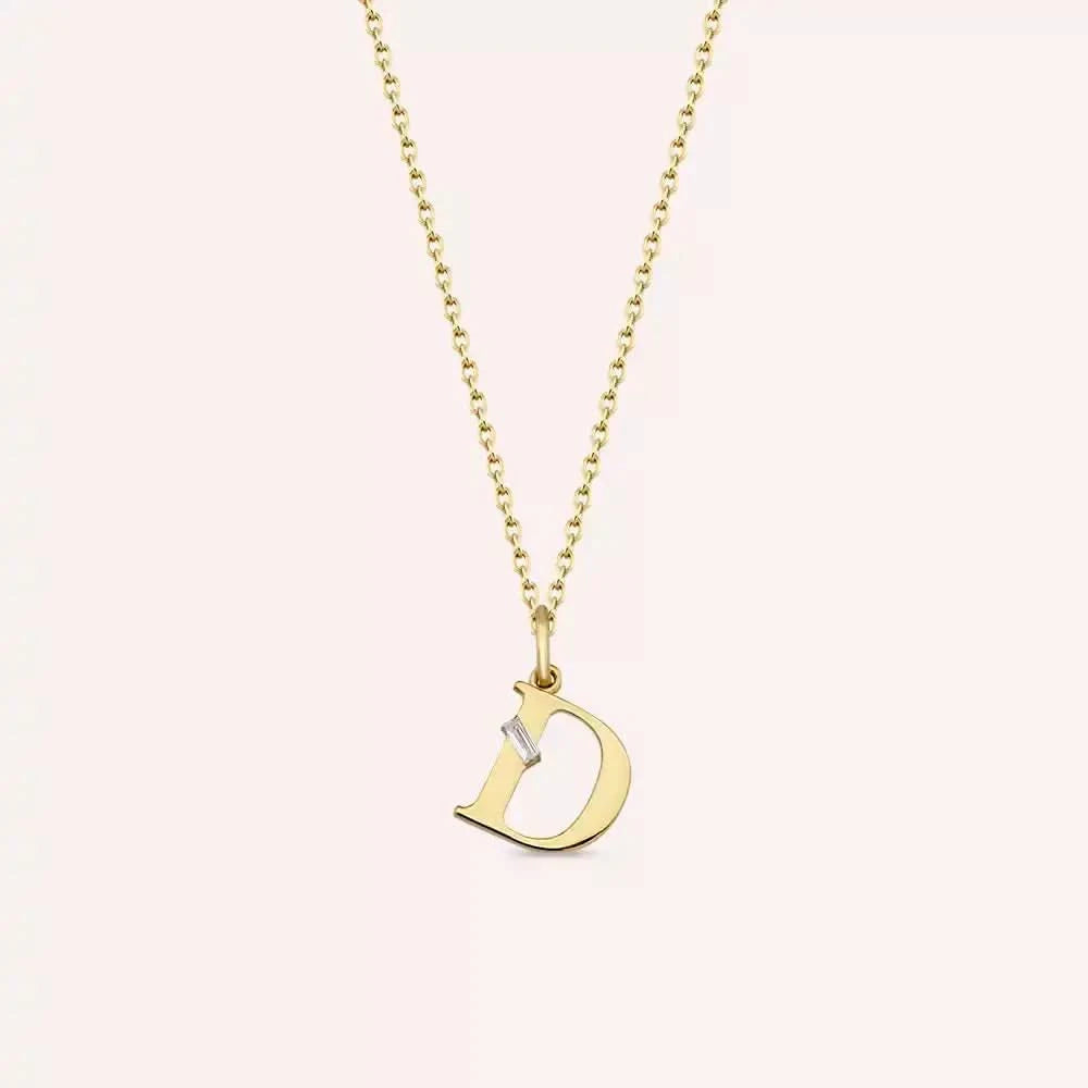 D Harf Pırlanta Taşlı Sarı Altın Kolye