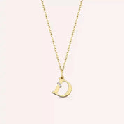 D Harf Pırlanta Taşlı Sarı Altın Kolye