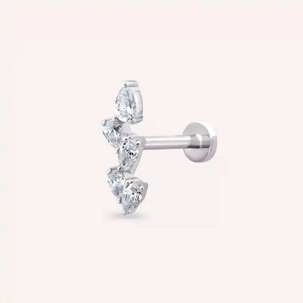 Dainty Pırlanta Taşlı Beyaz Altın Piercing
