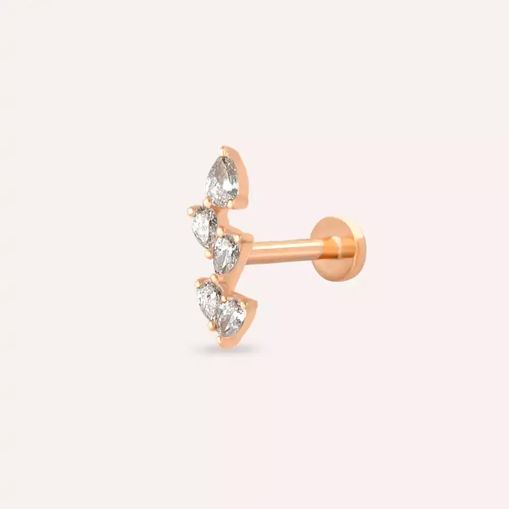 Dainty Pırlanta Taşlı Rose Altın Piercing
