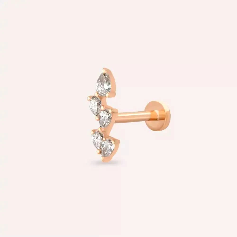 Dainty Pırlanta Taşlı Rose Altın Piercing