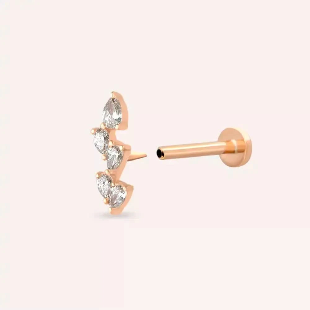Dainty Pırlanta Taşlı Rose Altın Piercing