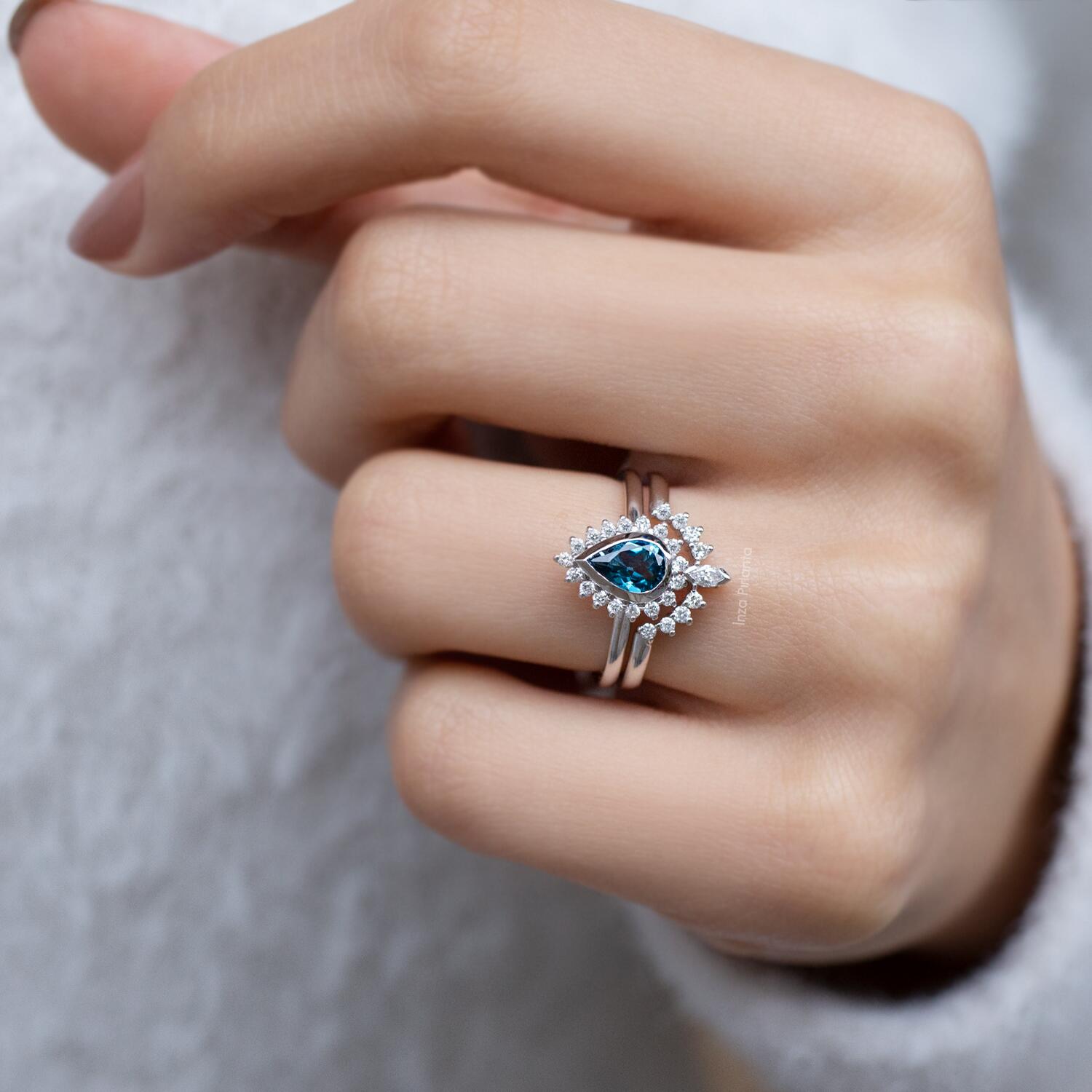 Damla London Blue & Pırlanta İkili Yüzük