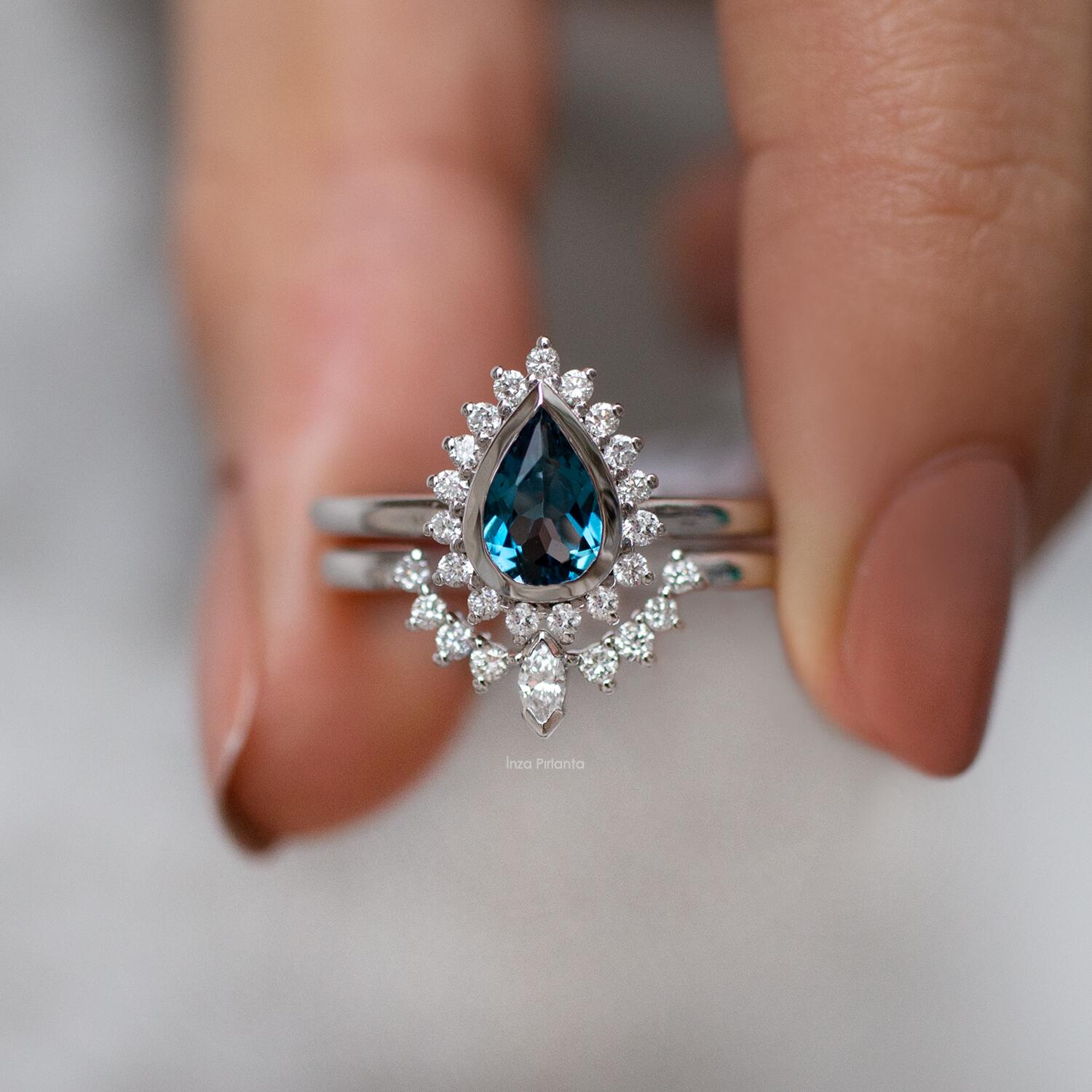 Damla London Blue & Pırlanta İkili Yüzük