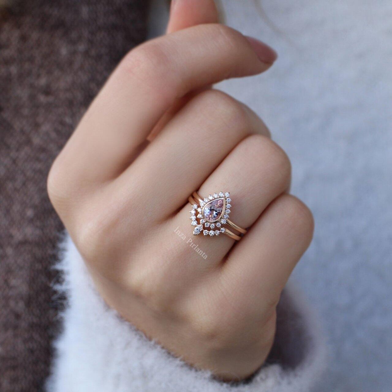 Damla Morganite & Pırlanta İkili Yüzük