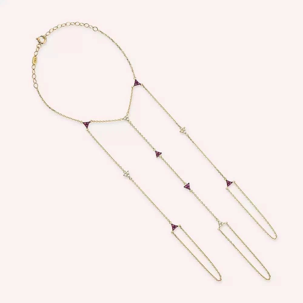 Delta Yakut ve Pırlanta Taşlı Sarı Altın Şahmeran