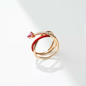 Donel Yakut Taşlı ve Kırmızı Mineli Rose Altın Yüzük