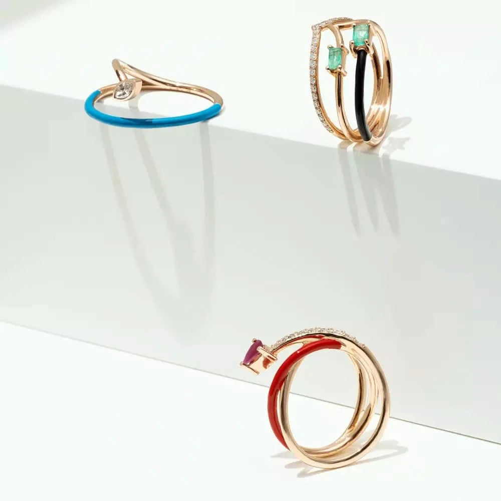 Donel Yakut Taşlı ve Kırmızı Mineli Rose Altın Yüzük