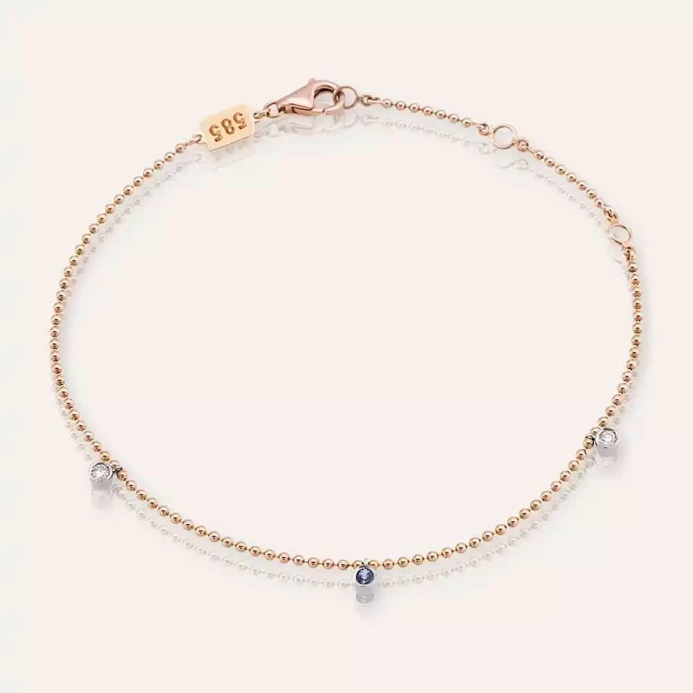 Dora Pırlanta ve Safir Taşlı Rose Altın Bileklik