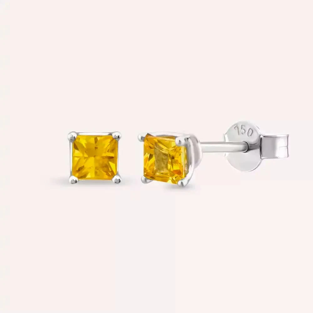Doty Yellow Safir Taşlı Beyaz Altın Küpe