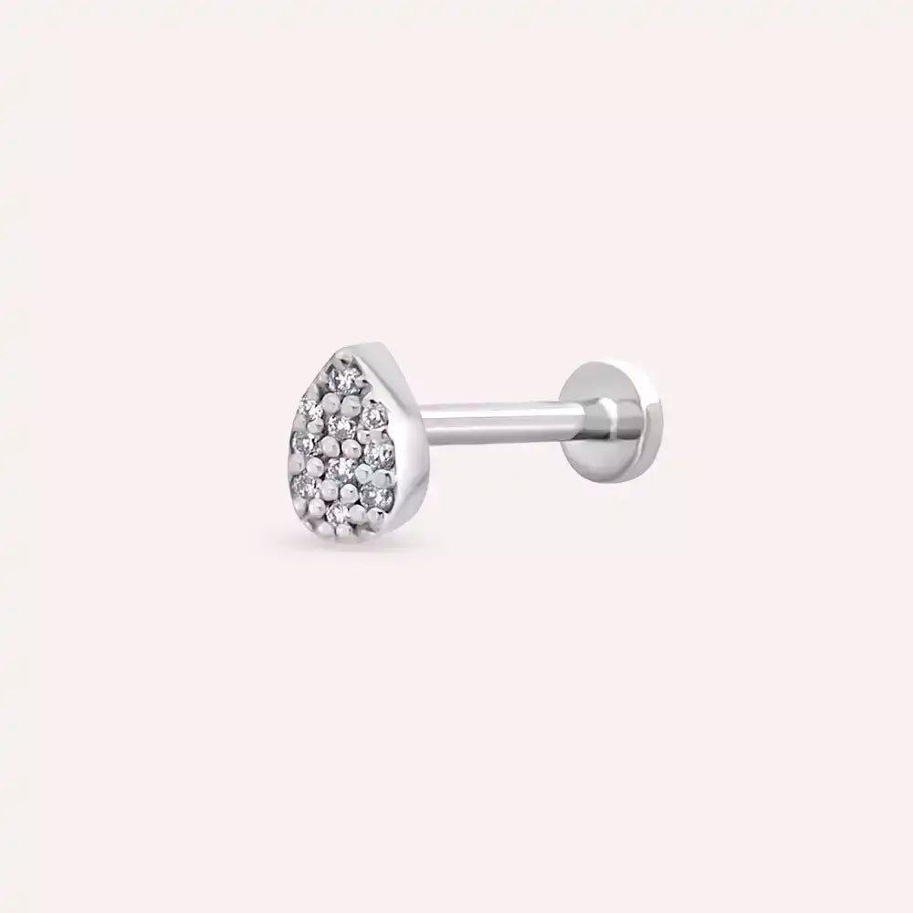 Drip Pırlanta Taşlı Beyaz Altın Piercing