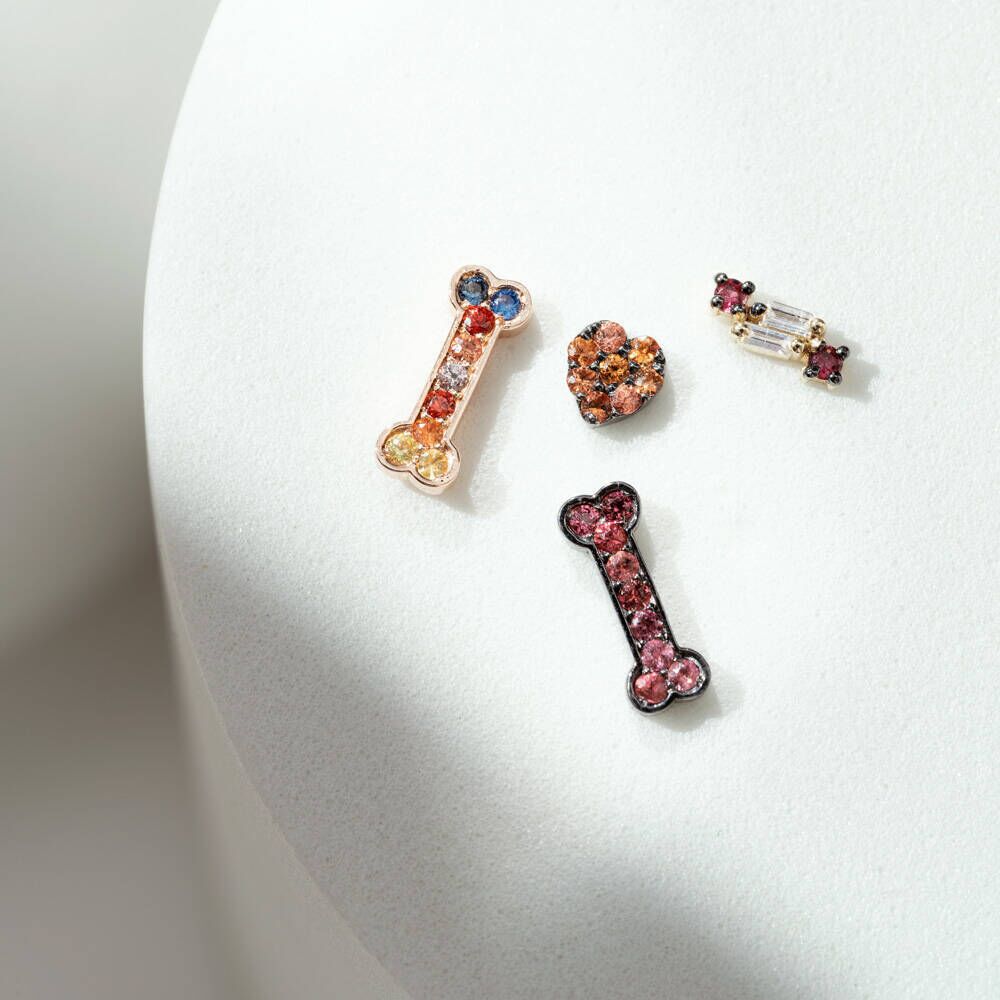 Droopy Multicolor Safir Taşlı Rose Altın Tek Küpe