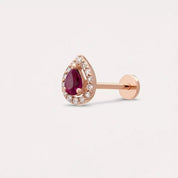 Drop Damla Kesim Yakut ve Pırlanta Taşlı Rose Altın Piercing