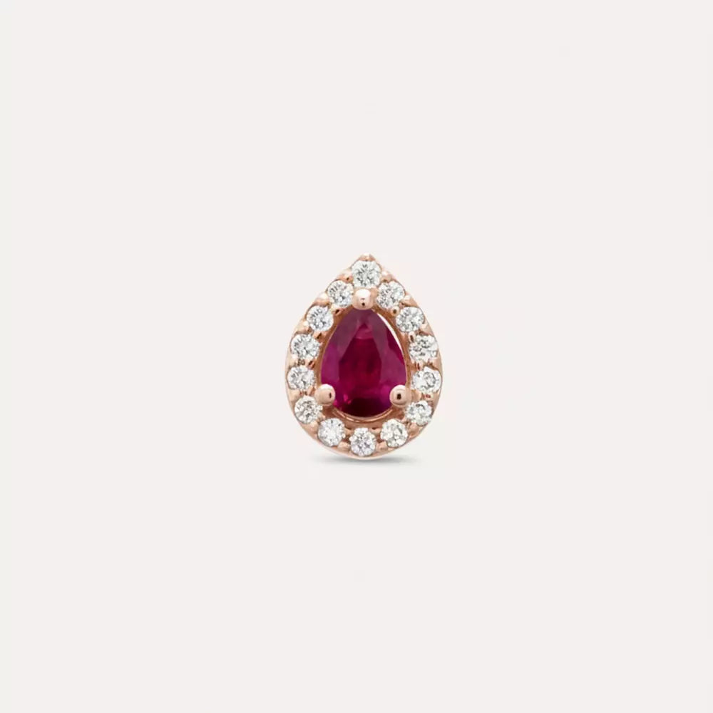 Drop Damla Kesim Yakut ve Pırlanta Taşlı Rose Altın Piercing