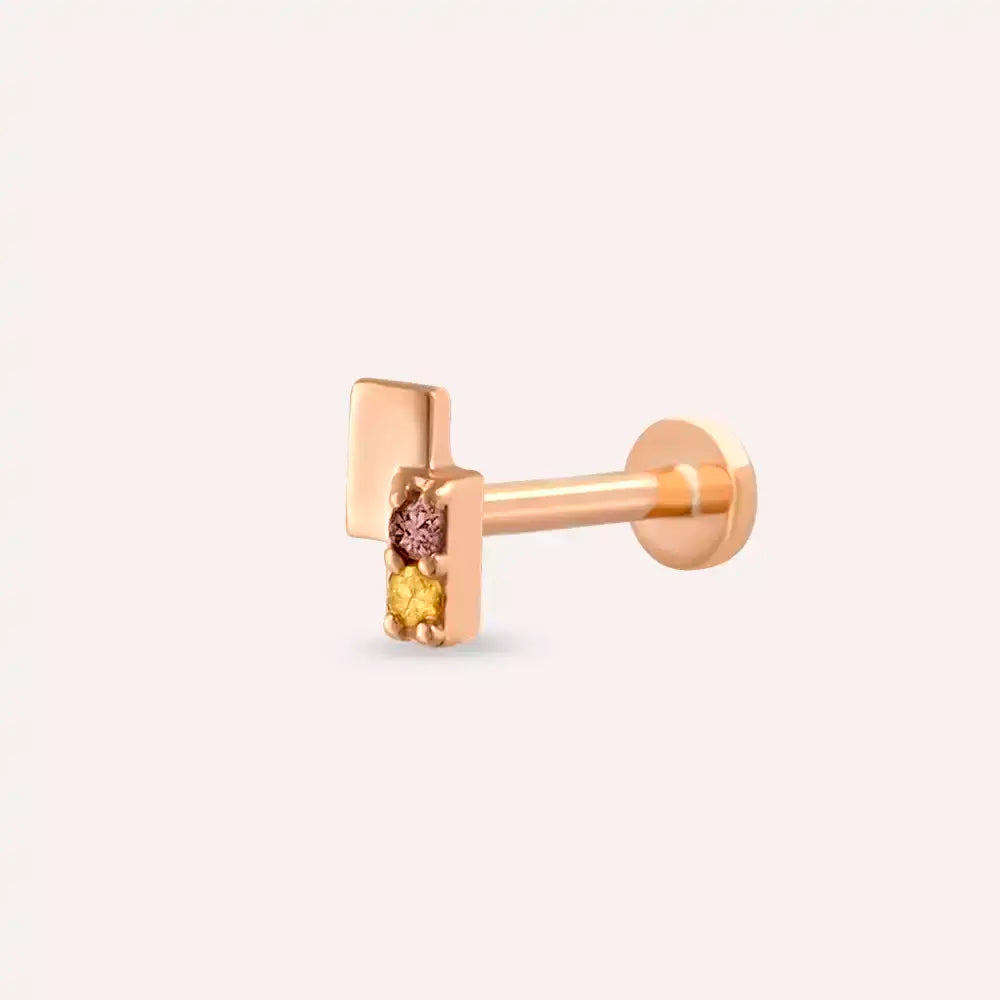 Dual Multicolor Safir Rose Altın Piercing