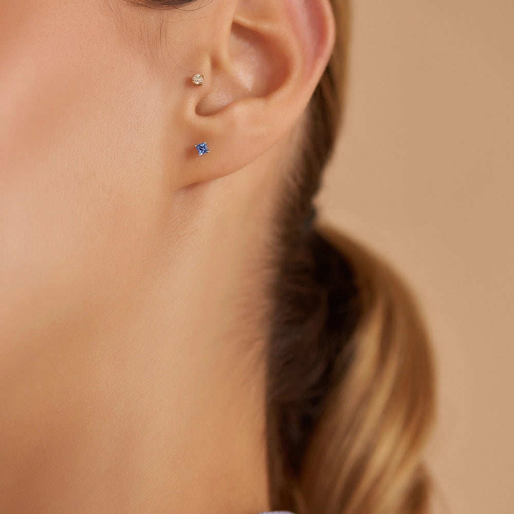 Duo 0.26 CT Blue Safir Taşlı Beyaz Altın Küpe