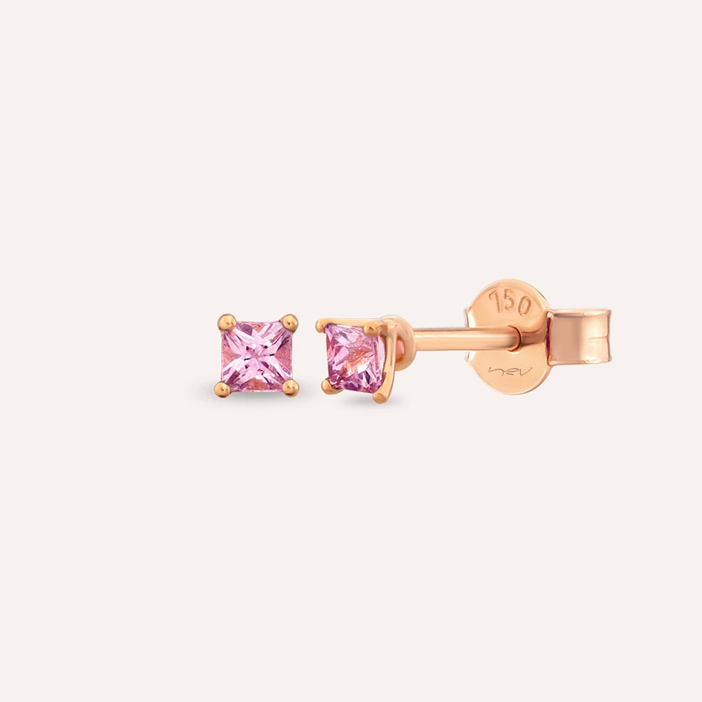 Duo 0.28 CT Pink Safir Taşlı Rose Altın Küpe