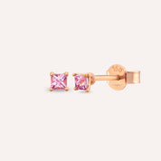Duo 0.28 CT Pink Safir Taşlı Rose Altın Küpe