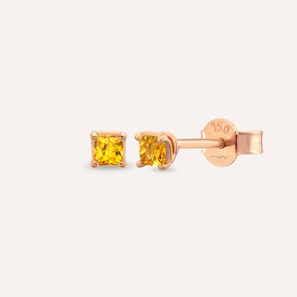 Duo 0.29 CT Kalibre Kesim Yellow Safir Taşlı Rose Altın Küpe