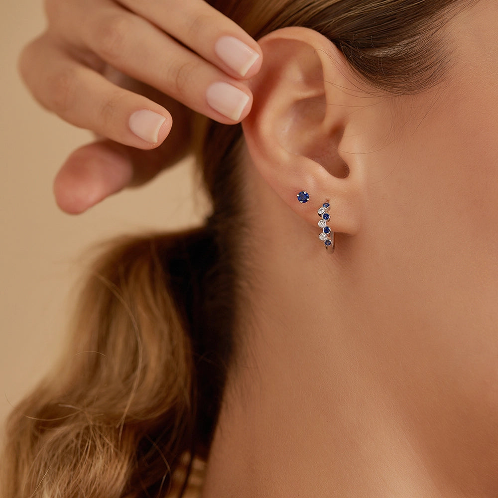 Duo 0.33 CT Safir Taşlı Beyaz Altın Küpe