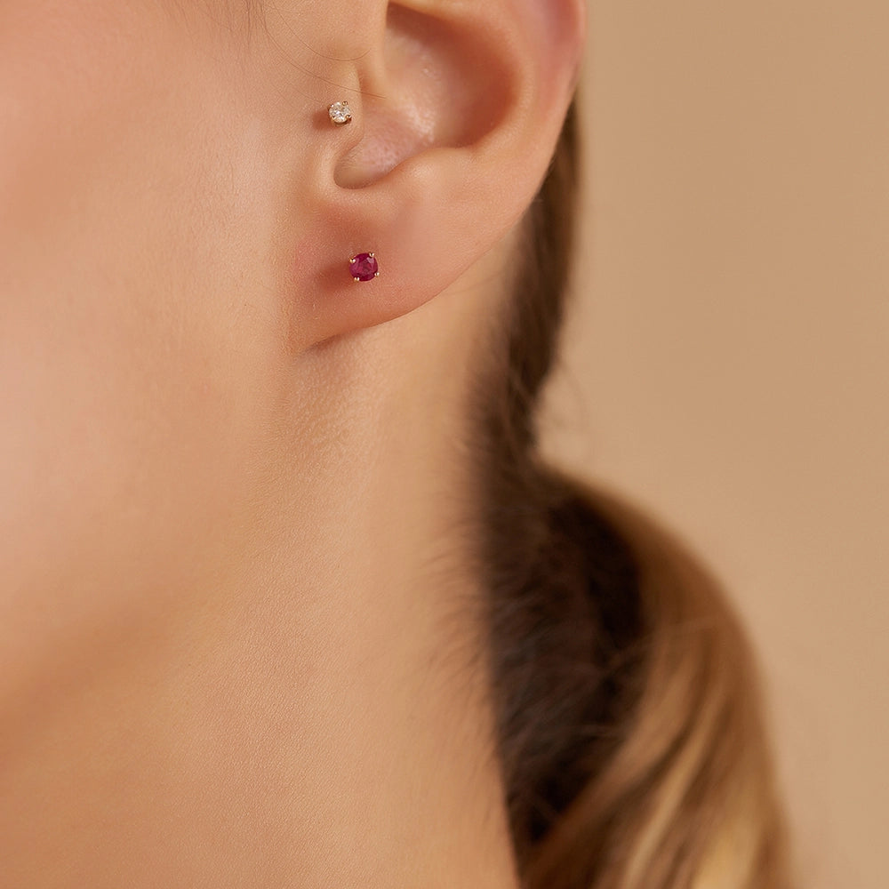 Duo 0.58 CT Yakut Taşlı Rose Altın Küpe