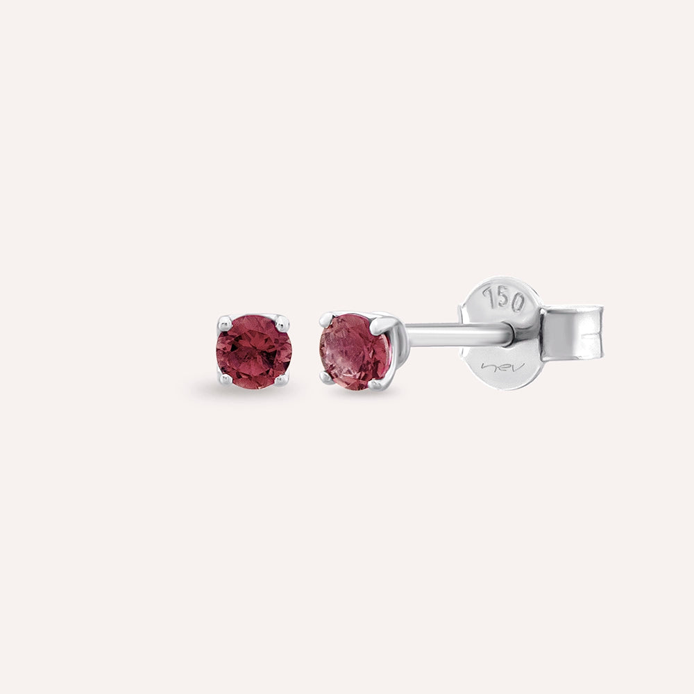 Duo 0.45 CT Red Safir Taşlı Beyaz Altın Küpe