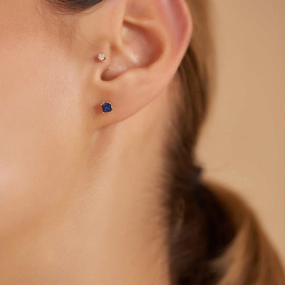 Duo 0.50 CT Blue Safir Taşlı Rose Altın Küpe