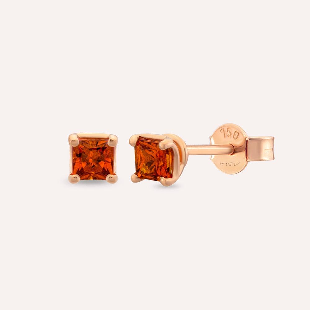 Duo 0.62 CT Kalibre Kesim Dark Orange Safir Taşlı Rose Altın Küpe - Tufanlar Kuyumculuk