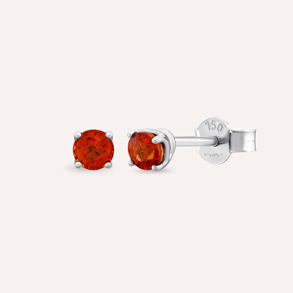 Duo 0.85 CT Dark Orange Safir Taşlı Beyaz Altın Küpe