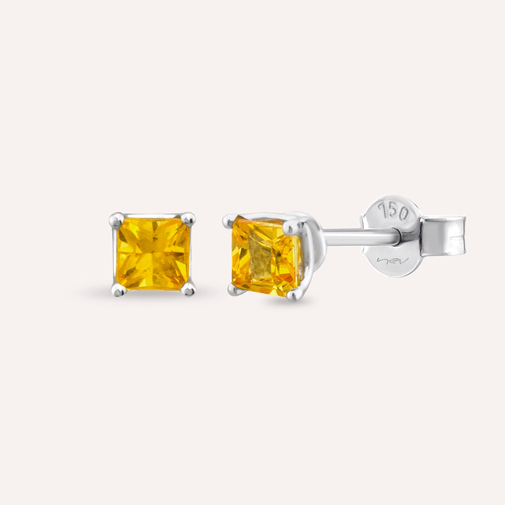 Duo 0.51 CT Kalibre Kesim Yellow Safir Taşlı Beyaz Altın Küpe